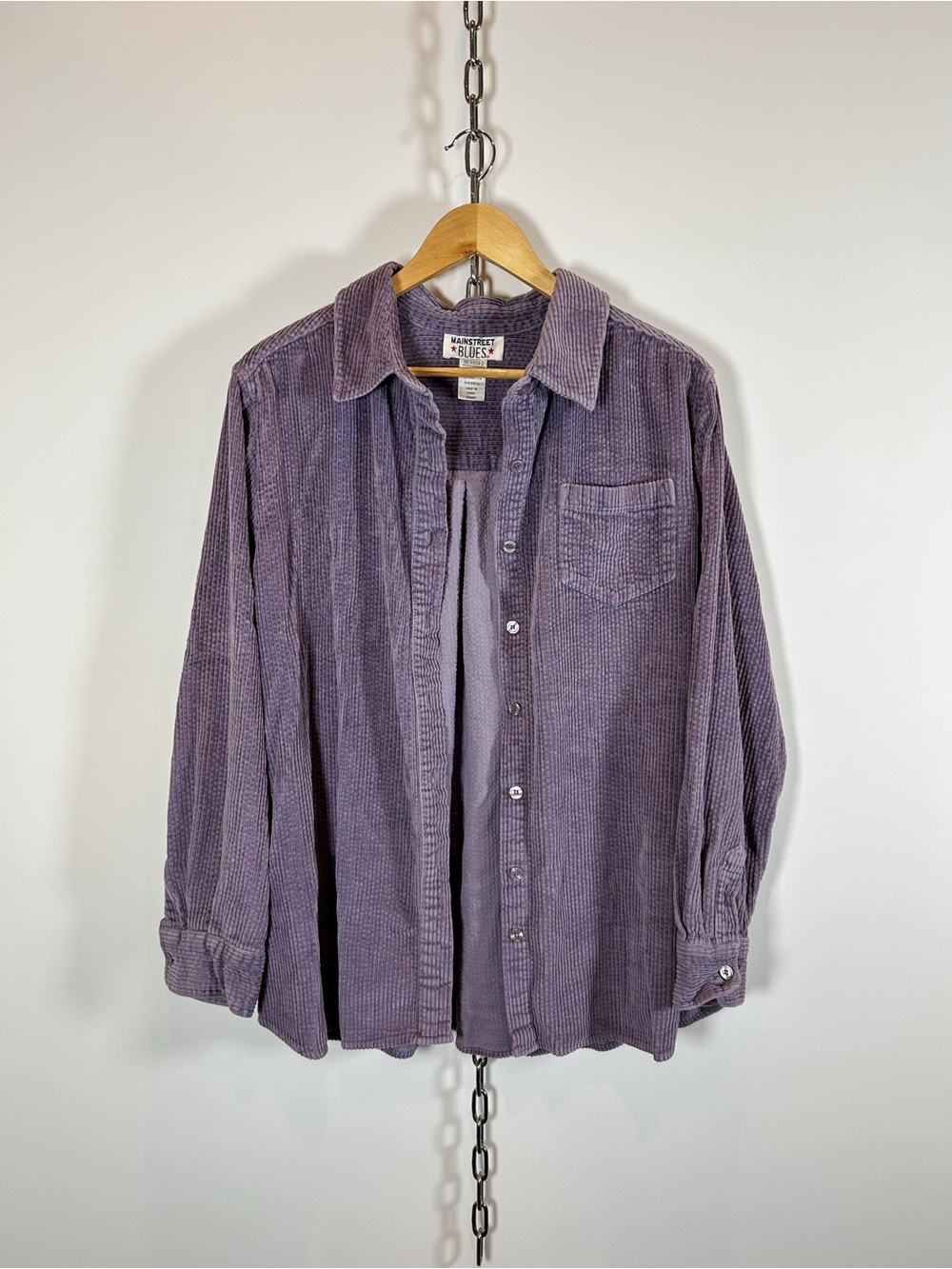 Vintage Main Street Blues Oversized Lavender Cotton Corduroy Button Down Shacket